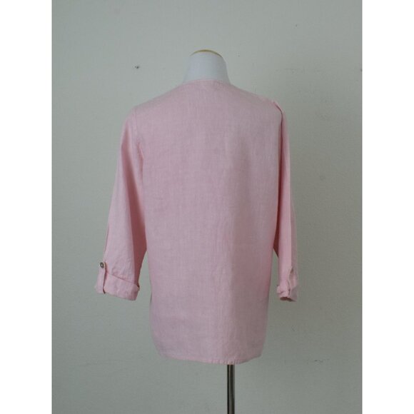 Vintage 90s Pink Linen Pink Tunic Blouse | size M - Picture 3 of 10